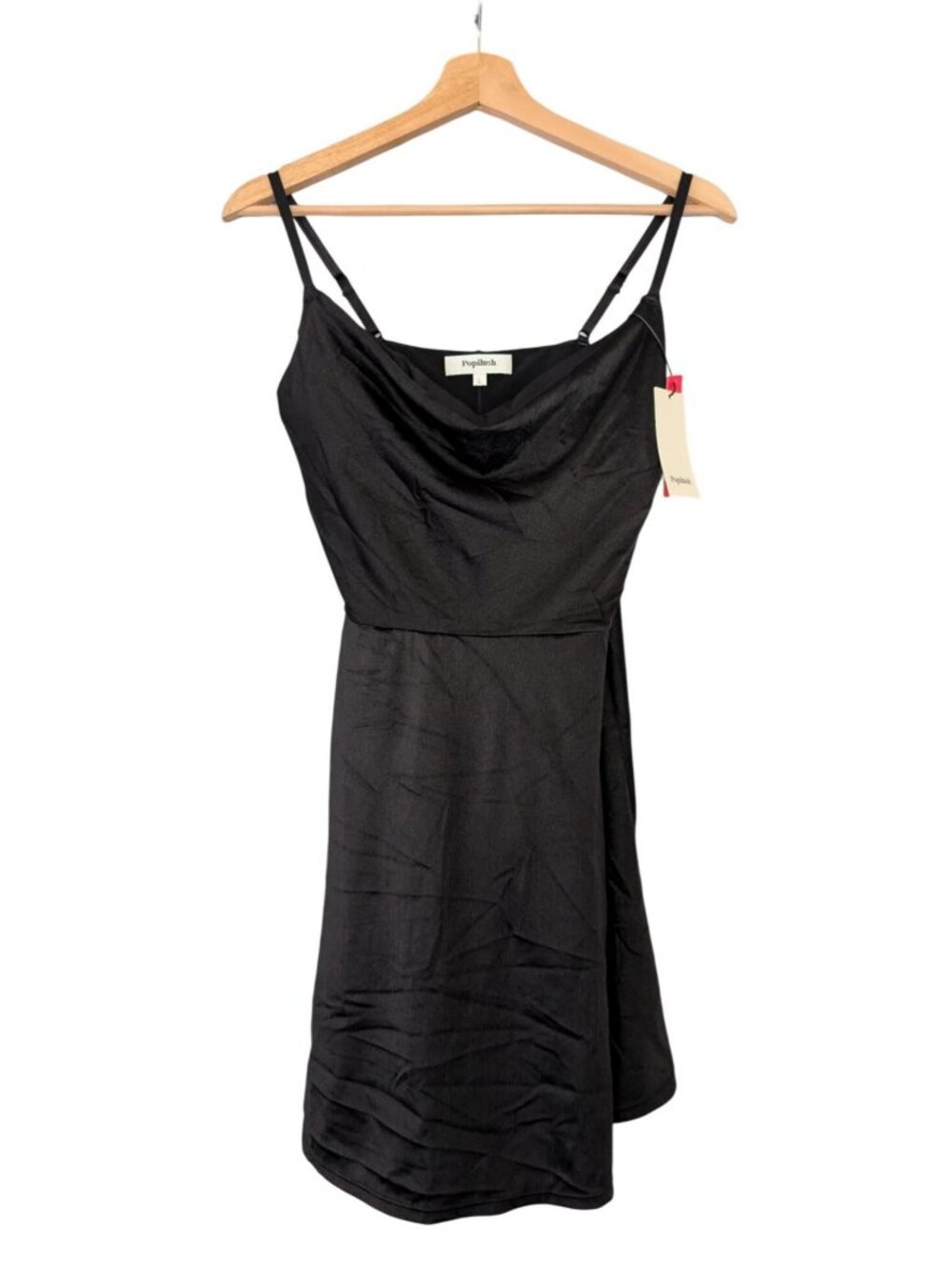 NWT Popilush Black Built-In Shapewear Slip Mini Dress Cowl Neck Padded Size L